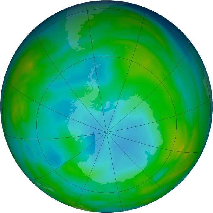 Antarctic ozone map for 22 June 2005
